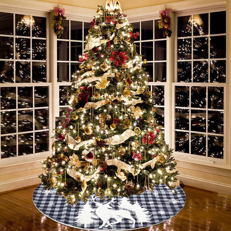 48In Christmas Tree Skirt Mat Buffalo Plaid Checked Reindeer Tree Skirt for Xmas Holiday Home Indoor Decor Home & Garden > Decor > Seasonal & Holiday Decorations > Christmas Tree Skirts TINGOR   