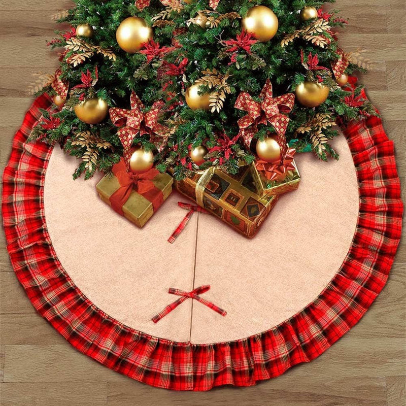 48Inch Christmas Tree Skirt Buffalo Plaid Ruffled Burlap Tree Skirt Rustic Xmas Holiday Decoration Home & Garden > Decor > Seasonal & Holiday Decorations > Christmas Tree Skirts Fieldworks   