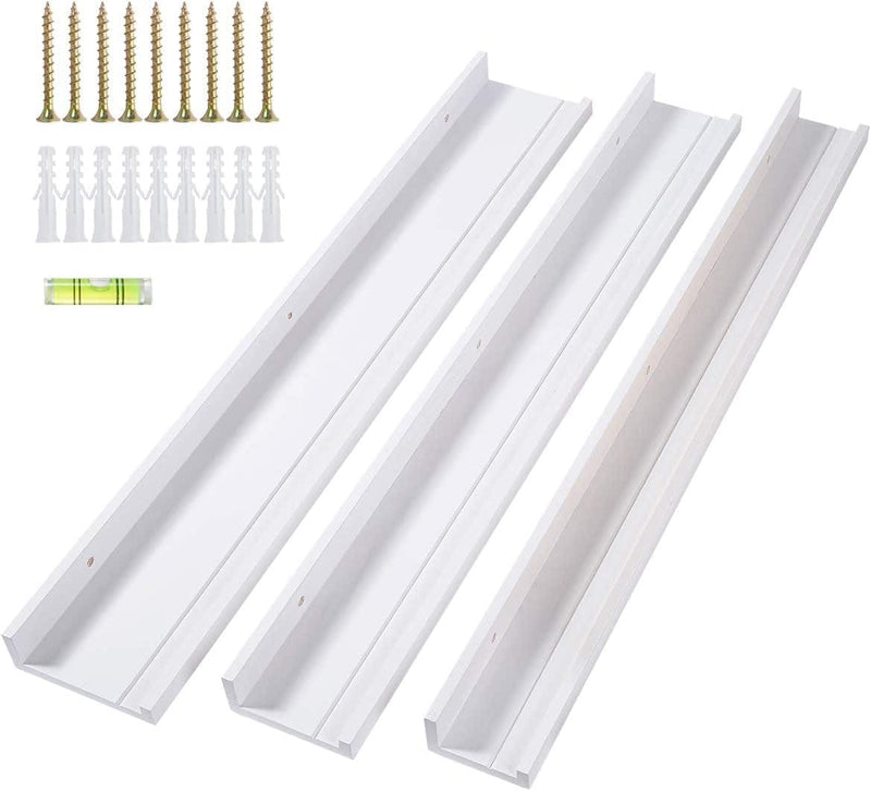 48Inch White Floating Shelves for Wall, Picture Ledge Shelf Set of 3 Different Sizes Wood Long Wall Shelves for Wall Bathroom Decor Kitchen Spice Rack Frames Set of 3 Furniture > Shelving > Wall Shelves & Ledges AZSKY White 48Inch 