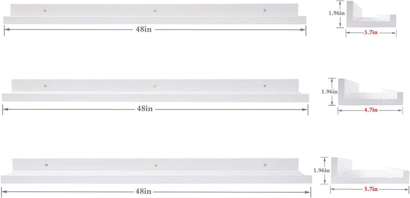 48Inch White Floating Shelves for Wall, Picture Ledge Shelf Set of 3 Different Sizes Wood Long Wall Shelves for Wall Bathroom Decor Kitchen Spice Rack Frames Set of 3 Furniture > Shelving > Wall Shelves & Ledges AZSKY   