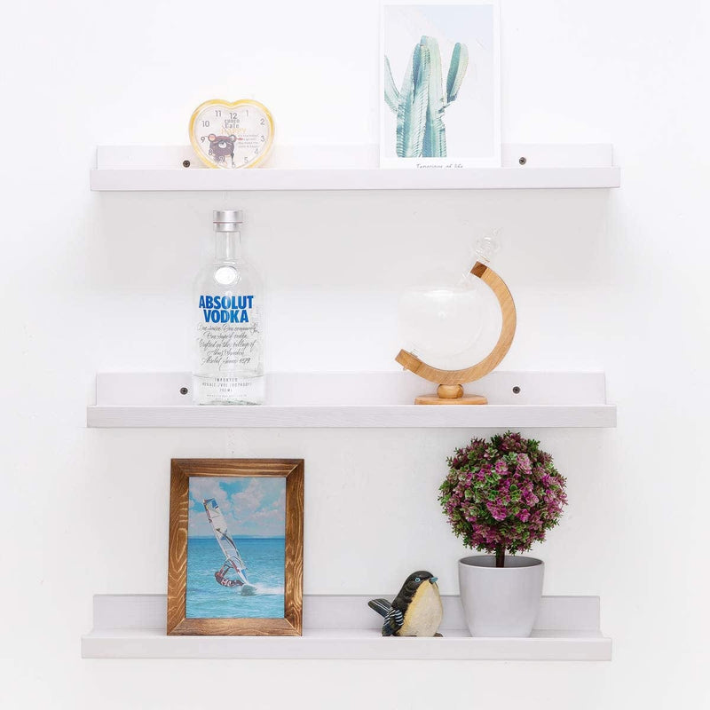 48Inch White Floating Shelves for Wall, Picture Ledge Shelf Set of 3 Different Sizes Wood Long Wall Shelves for Wall Bathroom Decor Kitchen Spice Rack Frames Set of 3 Furniture > Shelving > Wall Shelves & Ledges AZSKY White 24Inch 