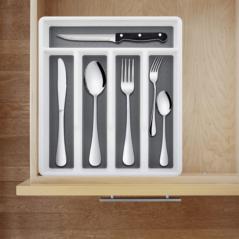 49-Piece Silverware Set with Flatware Drawer Organizer, Stainless Steel Cutlery Set with 8 Steak Knives, Eating Utensils Set Service for 8, Mirror Polished, Dishwasher Safe - Silver