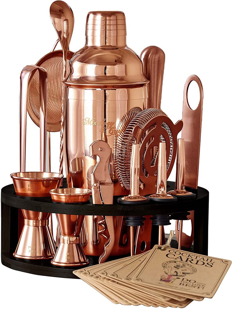 Mixology & Craft Bartender Kit - 15 Piece Set Including Cocktail Shaker and Bar Accessories, Perfect for Drink Mixing at Home, plus Exclusive Recipe Cards Home & Garden > Kitchen & Dining > Barware Mixology & Craft Copper Black Bamboo 
