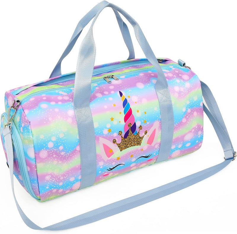 Duffle Bag Teen Girls Kids Cute Unicorn Gym Bag with Shoe Compartment and Wet Separation Sports Overnight Carry on Bag Travel Bag with Sorting Bag (Candy Pink) Home & Garden > Household Supplies > Storage & Organization Dorlubel Light Blue  
