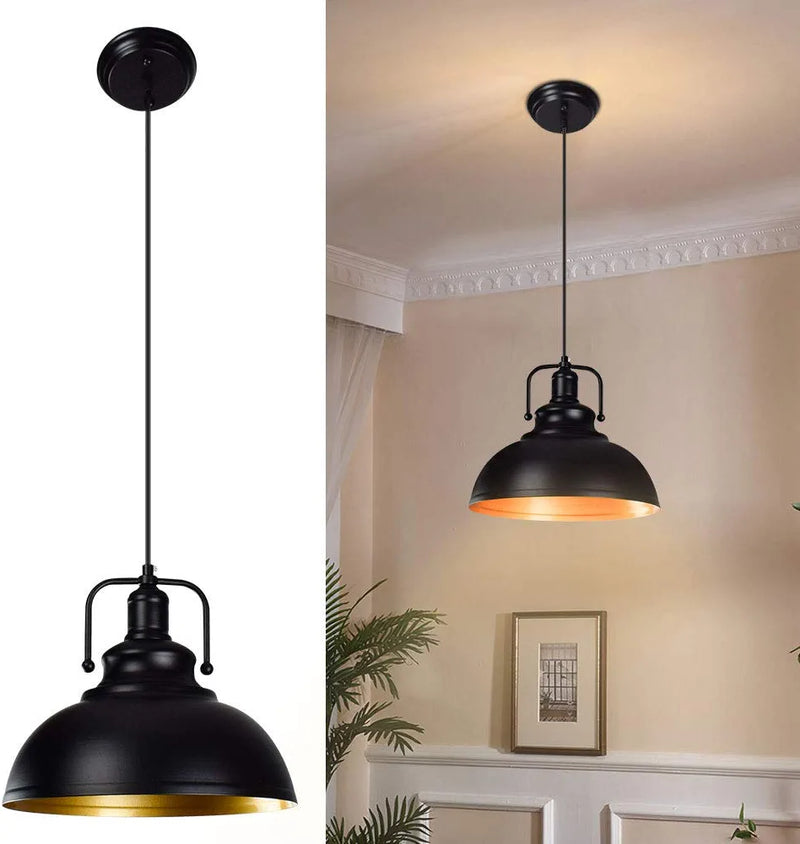 DLLT Industrial Pendant Light Fixture, Farmhouse Decor Adjustable Metal Hanging Lamp, Vintage Pendant Lighting for Kitchen Restaurant Dining Room Cafe Sink, E26 Base, Black(2 Packs)