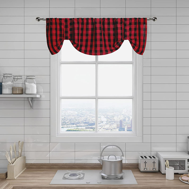 Grey and White Buffalo Plaid Tie up Valance Curtains, Buffalo Check Gingham Farmhouse Retro Adjustable Tie-Up Shades Window Treatment Kitchen Curtains for Cafe Bathroom Windows, 56 X 18", Silver/Gray Home & Garden > Decor > Window Treatments > Curtains & Drapes ZJDECOR Black/Red  