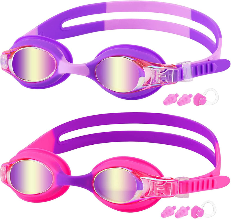 COOLOO Kids Goggles for Swimming for Age 3-15, 2 Pack Kids Swim Goggles with Nose Cover, No Leaking, Anti-Fog, Waterproof Sporting Goods > Outdoor Recreation > Boating & Water Sports > Swimming > Swim Goggles & Masks COOLOO Purple & Pink  