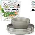 Grow Forward Premium Wheat Straw Dinnerware Sets - 8 Piece Unbreakable Microwave Safe Dishes - Reusable Wheat Straw Plates and Bowls Sets - Wheat Straw Bowls for Cereal, Soup, Camping, RV - Midnight Home & Garden > Kitchen & Dining > Tableware > Dinnerware Grow Forward Feather Gray  