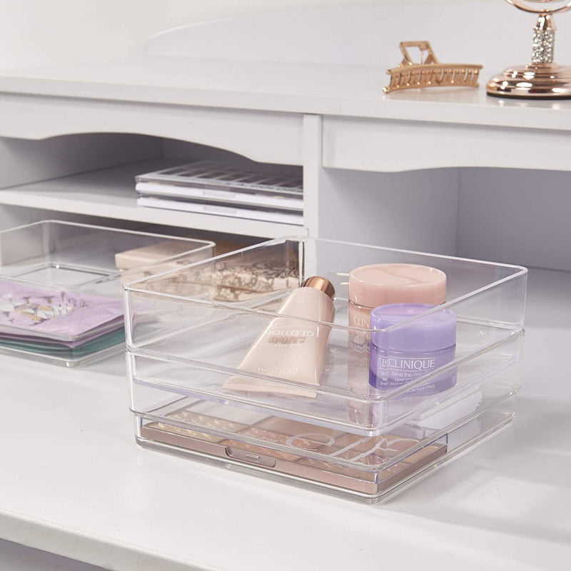 Stori Simplesort 6-Piece Stackable Clear Drawer Organizer Set | 6" X 6" X 2" Square Trays | Small Makeup Vanity Storage Bins and Office Desk Drawer Dividers | Made in USA