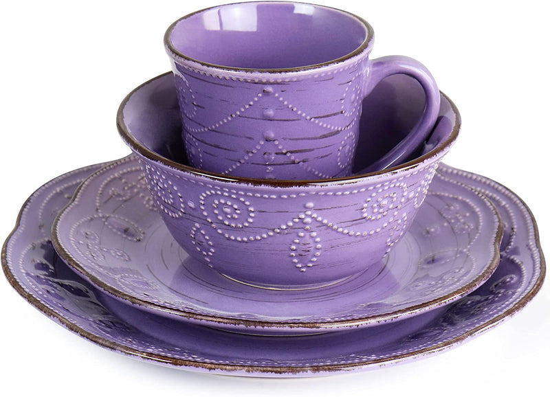 Elama Rustic Birch 16 Piece Stoneware Dinnerware Set in Purple, (EL-RUSTICBIRCH) Home & Garden > Kitchen & Dining > Tableware > Dinnerware Elama   