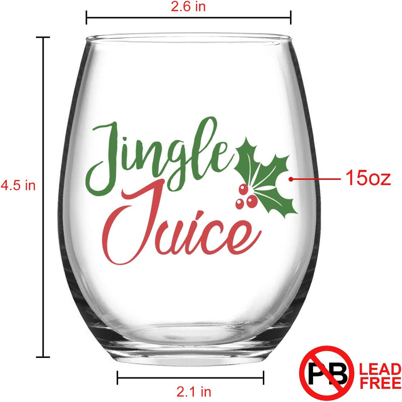 Modwnfy Christmas Stemless Wine Glass Gift, Jingle Juice Wine Glass Set 15 Oz, Christmas Gift for Women Mom Coworker Friends Family on Christmas Xmas Wedding Birthday Party Thanksgiving, Set of 4