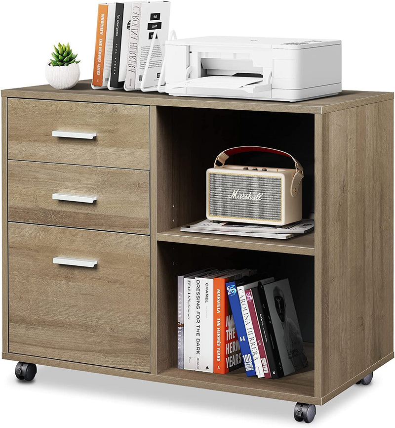 DEVAISE 3-Drawer Wood File Cabinet, Mobile Lateral Filing Cabinet, Printer Stand with Open Storage Shelves for Home Office, Black Home & Garden > Household Supplies > Storage & Organization DEVAISE Gray Oak Modern 