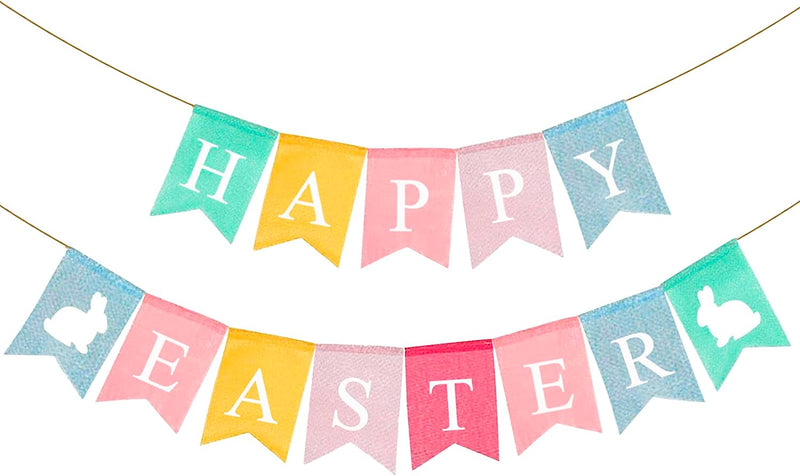 Happy Easter Banner Easter Chicken Egg Felt Happy Easter Bunny Banner Felt Easter Banner Garland for Easter Decorations, Spring Themed Party Favors Supplies, Happy Easter Day for Mantle Fireplace(2Pc) (Banner Easter Burlap) Home & Garden > Decor > Seasonal & Holiday Decorations Giga Gud Easter Burlap Banner  