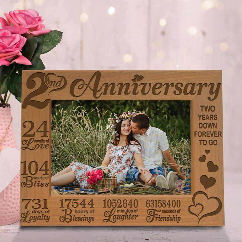 Kate Posh - Our 2Nd Cotton Anniversary Engraved Picture Frame, 2 Years Together as Husband & Wife, Boyfriend and Girlfriend, 2 Years of Marriage, Second Anniversary (5X7-Horizontal) Home & Garden > Decor > Picture Frames KATE POSH   