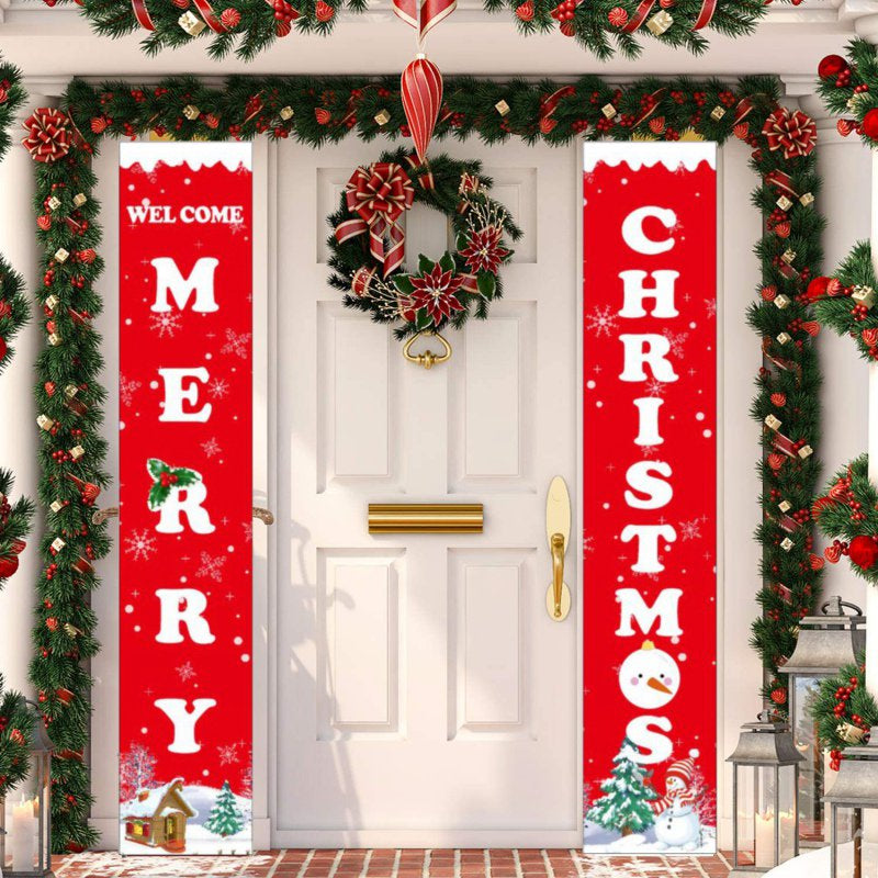 Porch Christmas Decorations, Merry Christmas Banner, Christmas Porch Sign - Large Christmas Front Door Decorations Outdoor, Red Plaid Christmas Decor Outside, Christmas Yard Signs - 71X12 IN  Maynos   
