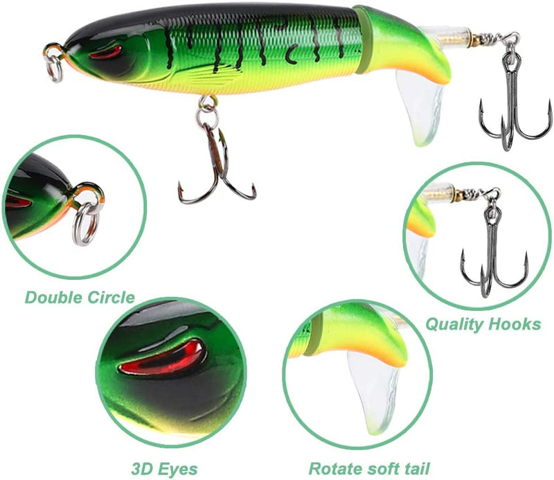 6PCS Fishing Lures for Bass, Bass Whopper Lures Kit, Plopping Bass Lure with Floating Rotating Tail for Bass Trout, Bass Topwater Lure for Freshwater Saltwater Sporting Goods > Outdoor Recreation > Fishing > Fishing Tackle > Fishing Baits & Lures ULIKEYEAH   