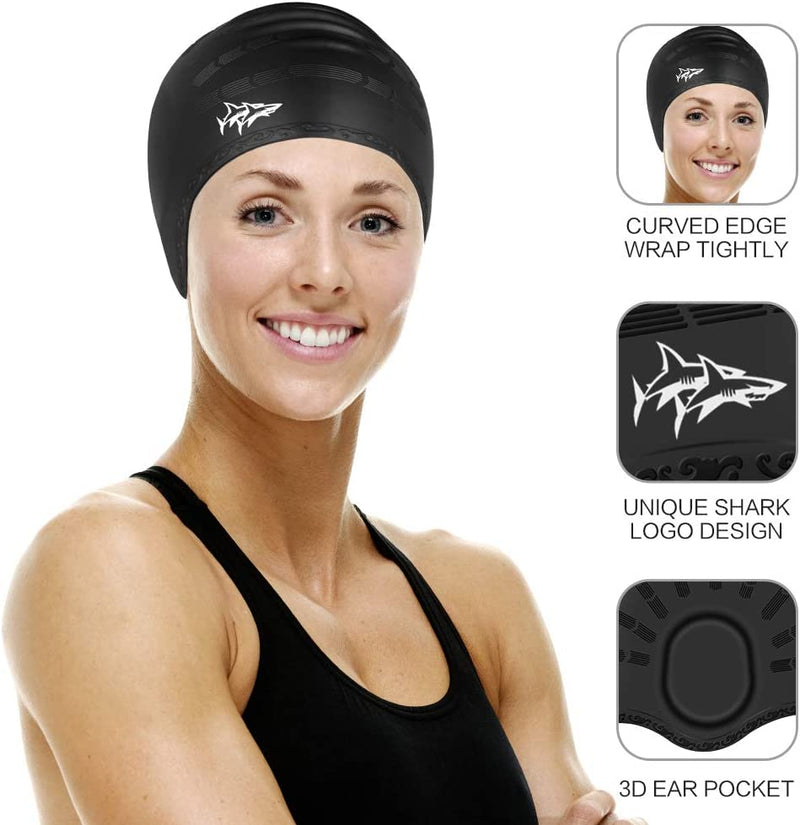Swim Cap for Long Hair 2 Pack Thicker Design Solid Silicone Waterproof Swimming Caps for Woman Adults and Men Sporting Goods > Outdoor Recreation > Boating & Water Sports > Swimming > Swim Caps Cimkiz   