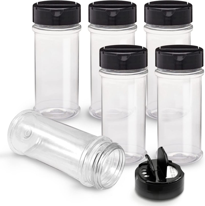 Royalhouse 6 Pack 5.5 Oz Plastic Spice Jars with Black Cap, Clear and Safe Plastic Bottle Containers with Shaker Lids for Storing Spice, Herbs and Seasoning Powders, Made in the USA Home & Garden > Decor > Decorative Jars RoyalHouse   