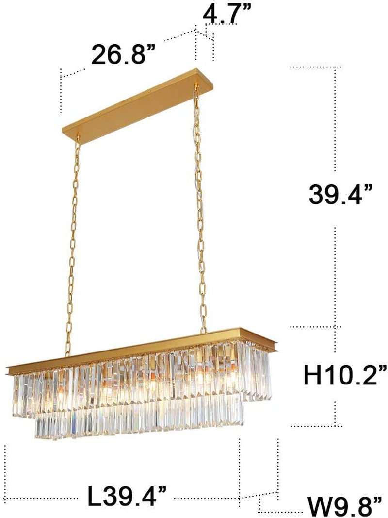 Meelighting L39.4" W10.2" Gold Rectangle Modern Crystal Chandeliers Lighting Pendant Ceiling Lights Fixture Lamp for Dining Living Room Home & Garden > Lighting > Lighting Fixtures > Chandeliers MEELIGHTING   