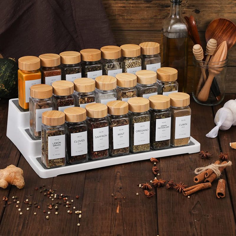 NETANY 36 Pcs Spice Jars with Labels - 4 Oz Glass Spice Jars with Bamboo Lids, Minimalist Farmhouse Spice Labels Stickers, Collapsible Funnel, Seasoning Storage Bottles for Spice Rack, Cabinet, Drawer Home & Garden > Decor > Decorative Jars NETANY   