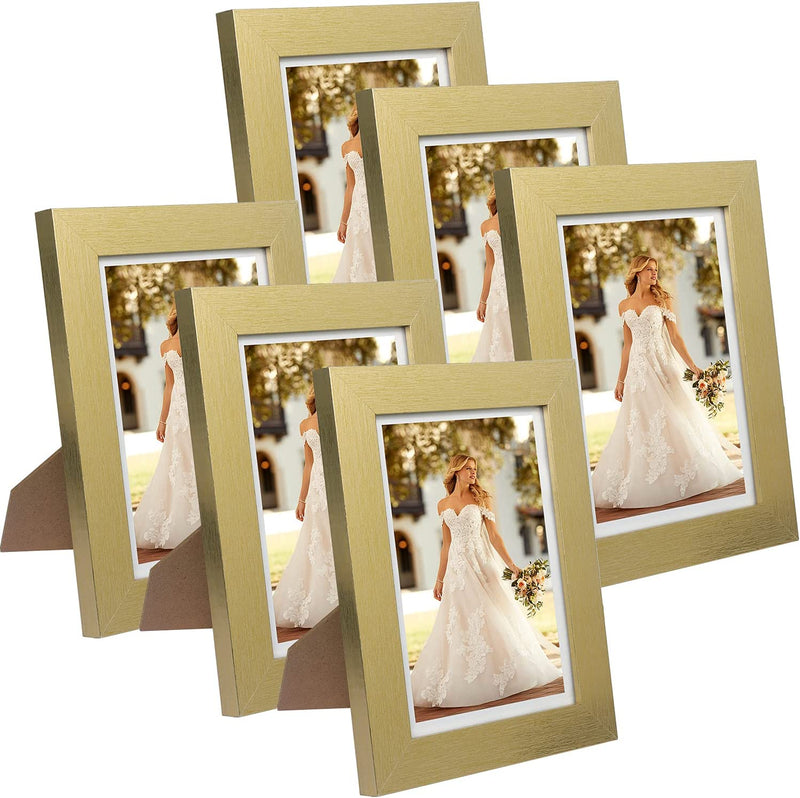 Q.Hou 8X10 Picture Frame Wood Patten Rustic Brown Photo Frames Packs 4 with High Difinition Glass for Tabletop or Wall Decor (QH-PF8X10-BR) Home & Garden > Decor > Picture Frames Q.Hou Gold 5x7 