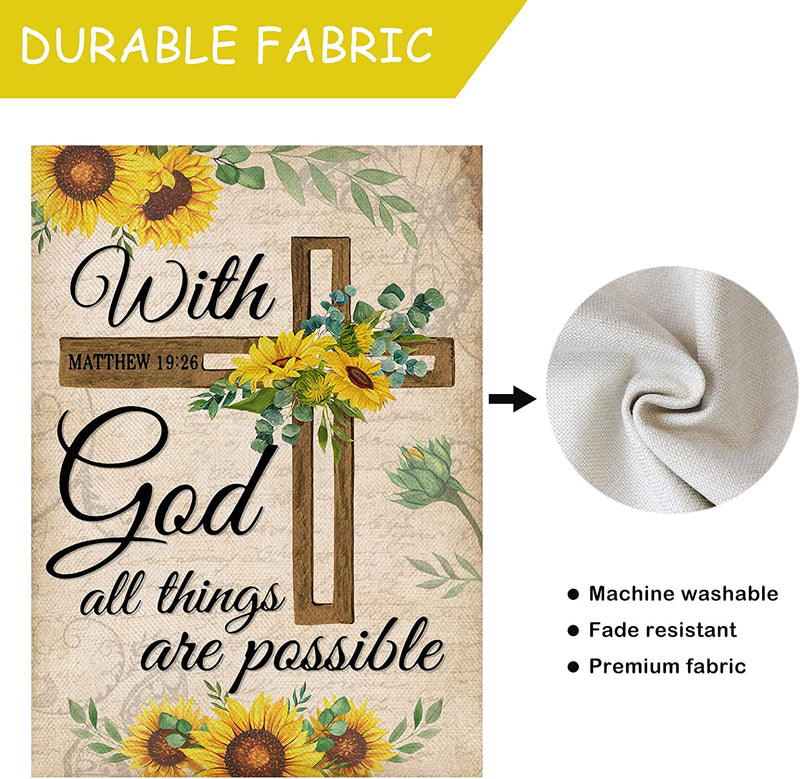 Selmad with God All Things Are Possible Easter Religious Garden Flag, Spring Summer Cross Small Outdoor Faith Home Yard Decor, Fall Autumn Inspirational Sunflowers outside Decoration Double Sided 12 X 18  Selmad   