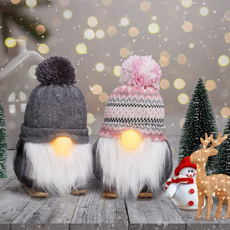 Soonbuy 2Pcs Plush Christmas Gnomes with LED Light (8 In) for Winter Holiday Home Decorations (Pink & Gray) Home & Garden > Decor > Seasonal & Holiday Decorations Soonbuy Gray and Pink  