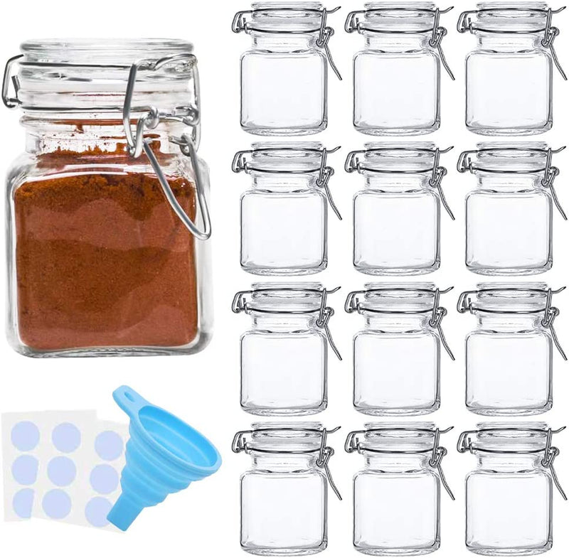 Spice Jars, SPANLA 12 Pack 4Oz Small Glass Jars with Airtight Hinged Lid, with 12 Spice Labels & Silicone Funnels, Airtight Glass Jars for Spices, Art Craft Storage (12 Pack) Home & Garden > Decor > Decorative Jars SPANLA   