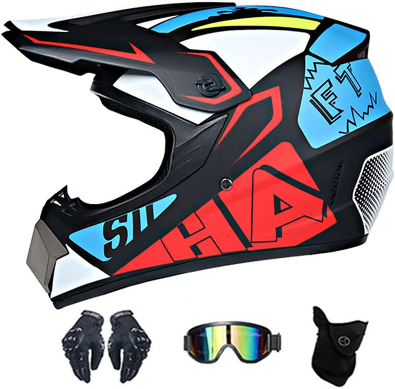 Mountain Motorcycle Motocross Helmet DOT Certified Dirt Bike Downhill Full Face Motorbike Helmet with Goggles Gloves Mask Off-Road Four Wheeler Bike Crash Helmet for Adult Men Women Sporting Goods > Outdoor Recreation > Cycling > Cycling Apparel & Accessories > Bicycle Helmets CEGLIA C Small 