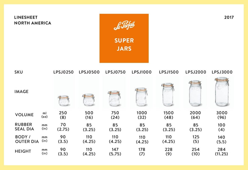 Le Parfait Super Jar - 1.5L French Glass Canning Jar W/Round Body, Airtight Rubber Seal & Glass Lid, 48Oz/Quart & Half (Single Jar) Stainless Wire Home & Garden > Decor > Decorative Jars Le Parfait   