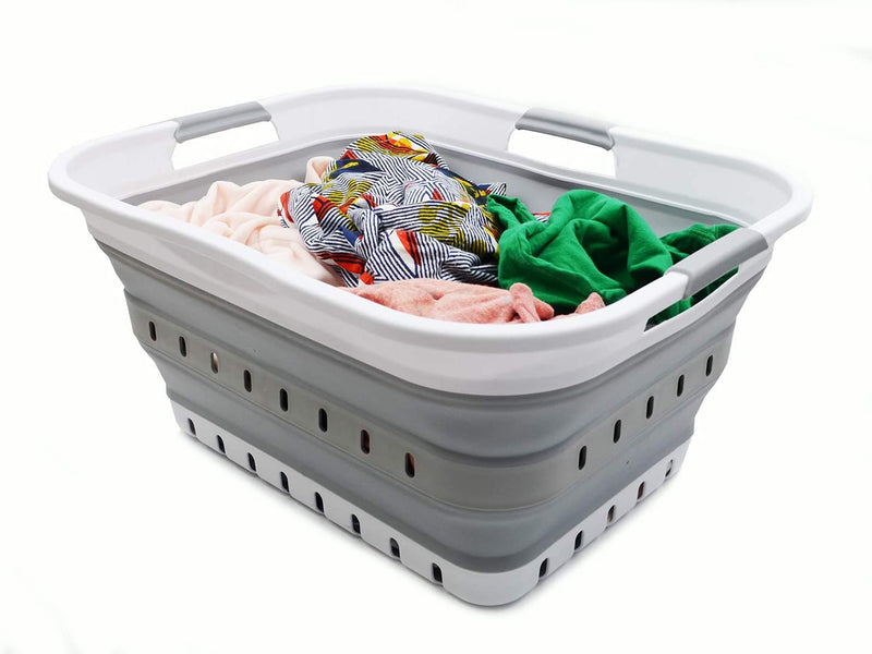 SAMMART 42L (11 Gallon) Collapsible Plastic Laundry Basket - Foldable Pop up Storage Container/Organizer - Portable Washing Tub - Space Saving Hamper/Basket (1, White/Grey) Home & Garden > Household Supplies > Storage & Organization SAMMART   
