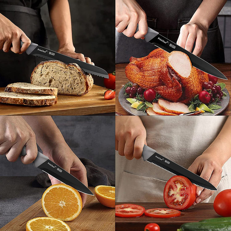 Princhef Knife Set, 19 Pcs Rust Proof Knives Set for Kitchen, with Acrylic Stand, Sharpener, Scissors and Peeler, Stainless Steel Knife Sets with Black Coating, Nonstick and No Scratch Home & Garden > Kitchen & Dining > Kitchen Tools & Utensils > Kitchen Knives PrinChef   