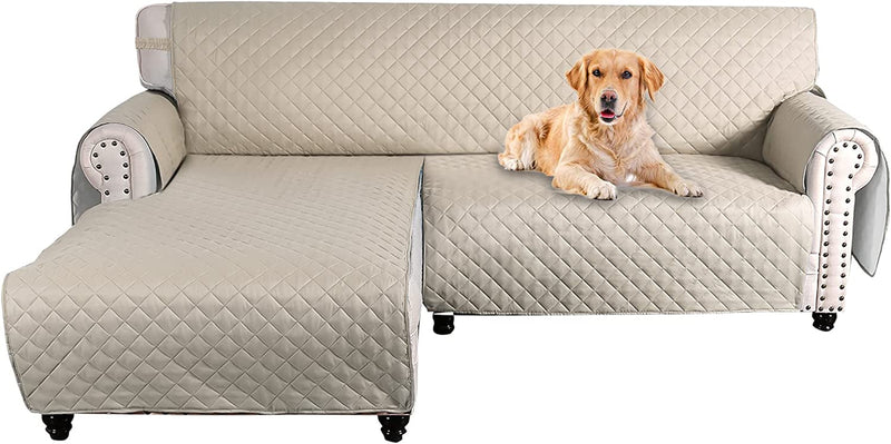 Sofa Slipcover L Shape 3Pcs Reversible Sofa Cover Sectional Couch Cover 3 Seater Chaise Slip Cover with Elastic Straps for Kids Dogs Cats Pet Furniture Protector Cover (Grey Blue, Medium) Home & Garden > Decor > Chair & Sofa Cushions TOPCHANCES Khaki X-Large 