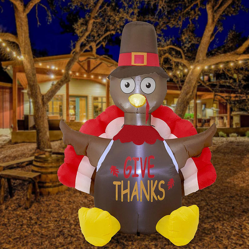 ATDAWN 6 Foot Thanksgiving Inflatable Turkey, Thanksgiving Autumn LED Lights Decorations, Thanksgiving Lighted Outdoor Indoor Yard Holiday Decorations  ATDAWN 6Ft, Turkey With Brown Hat  