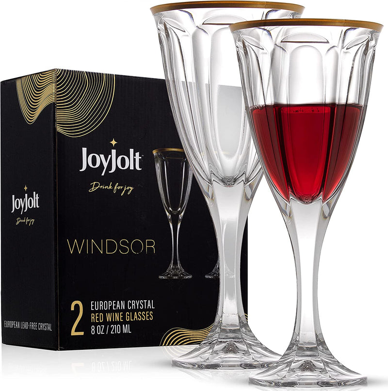 Joyjolt Windsor Gold Rim Highball Glasses Set of 2 Crystal Bar Glasses, 8.7Oz Drink Glasses. Highball Glass Set Made in Europe. Cocktail Glasses, Tall Glass Tumbler Cup, Water Drinking Glasses…