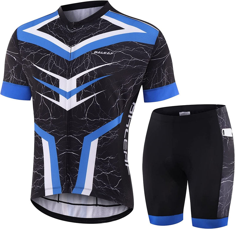 BALEAF Men'S Cycling Jersey Set Bicycle Short Sleeve Mountain Bike Shirts Clothing Outfit MTB Summer UPF50+ Sporting Goods > Outdoor Recreation > Cycling > Cycling Apparel & Accessories BALEAF 02-blue/White/Black Small 