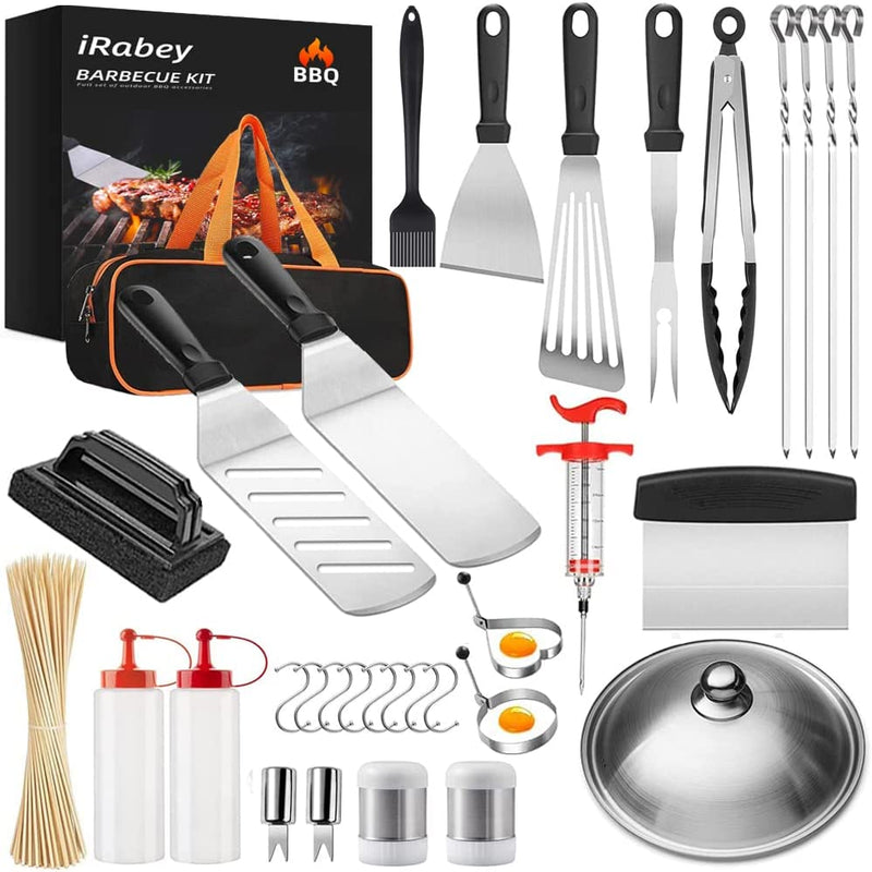 Griddle Accessories Kit, 144 Pcs Griddle Grill Tools Set for Blackstone and Camp Chef, Stainless Steel Grill BBQ Spatula Kit Cooking Utensils Set with Carry Bag for Men Women Outdoor Barbecue Camping Home & Garden > Kitchen & Dining > Kitchen Tools & Utensils iRabey A-131  