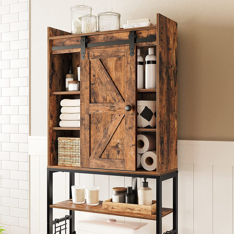 HOOBRO over the Toilet Storage Cabinet, Large Capacity, 5 Tier over Toilet Bathroom Organizer with Sliding Door, Bathroom Shelves over Toilet with Paper Hook, Easy Assembly, Rustic Brown BF48TS01 Home & Garden > Household Supplies > Storage & Organization HOOBRO   