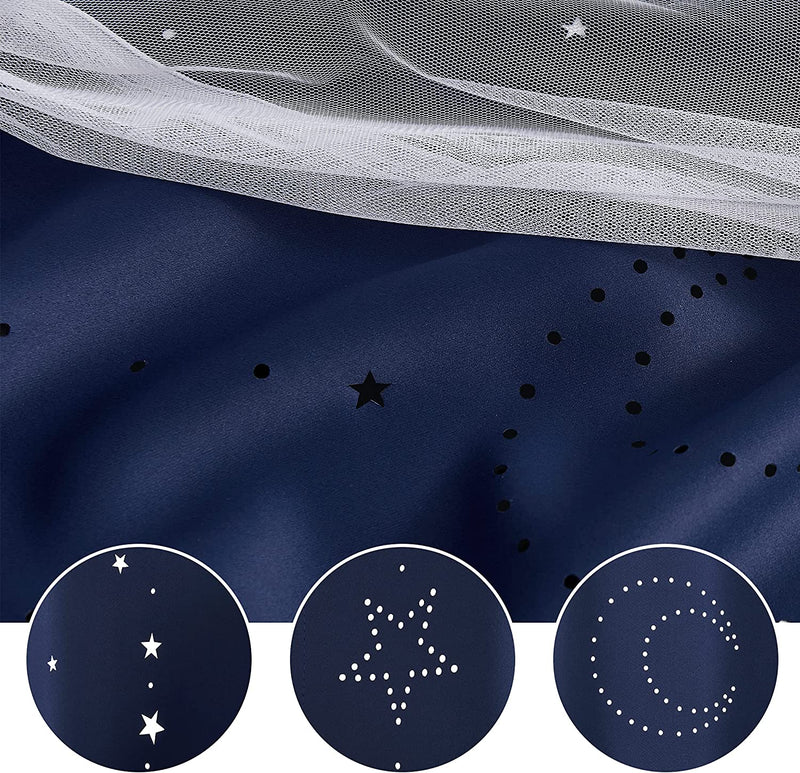 NICETOWN Stars and Moon Hollow-Out Blackout Curtains for Kids Room / Nursery, Grommet Top 2 Layer Window Treatment Curtain Panels for Living Room / Thanksgiving (2-Pack, W52 X L84 Inches, Navy Blue) Home & Garden > Decor > Window Treatments > Curtains & Drapes NICETOWN   