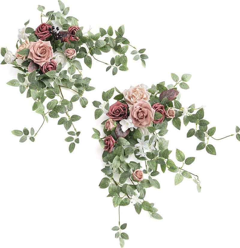 Ling'S Moment 2PCS Artificial Floral Swags Centerpieces, Wedding Flower Greenery Arrangements for Sweetheart/Head Table Decor Wedding Car Wall Window Arch Home Garden Decor | Rust & Sepia  Ling's Moment Dusty Rose  Mauve  