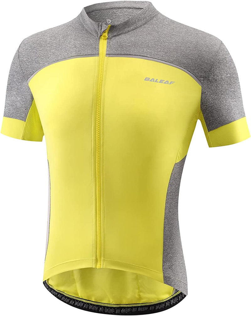BALEAF Men'S Cycling Jerseys Tops Biking Shirts Short Sleeve Bike Clothing Full Zipper Bicycle Jacket with Pockets Sporting Goods > Outdoor Recreation > Cycling > Cycling Apparel & Accessories BALEAF 01-yellow XX-Large 