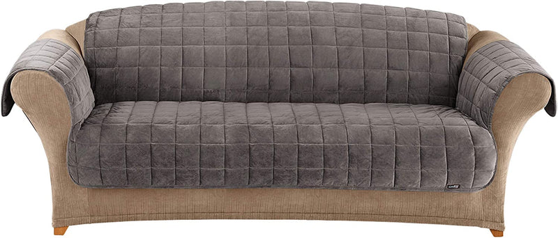 Surefit Deluxe Microban Sofa Furniture Cover, Quilted Velvet Polyester, Machine Washable, Ivory Home & Garden > Decor > Chair & Sofa Cushions SureFit Dark Gray Sofa 