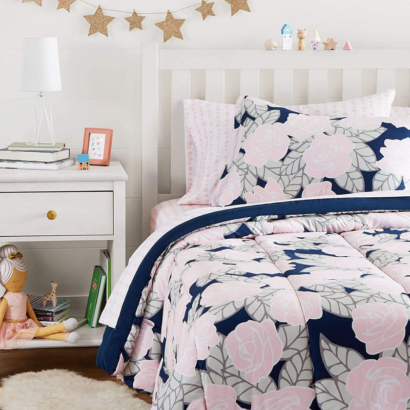 Kids Bed-In-A-Bag Microfiber Bedding Set, Easy Care, Twin, Blue Mermaids - Set of 5 Pieces Home & Garden > Linens & Bedding > Bedding KOL DEALS Pink Flowers Bedding Set Twin