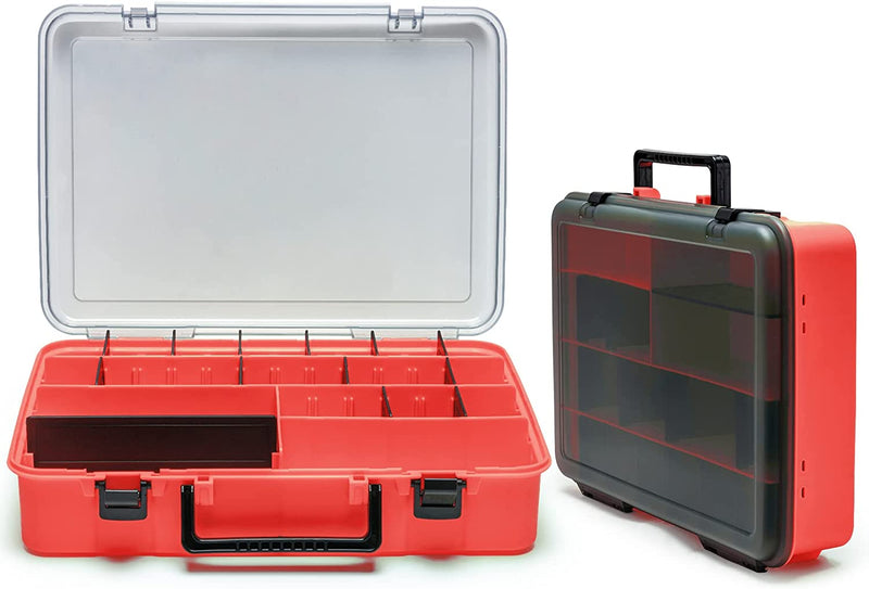 Goture Plastic Storage Organizer Box, Portable Tackle Storage Adjustable Divider Removable Compartment with Handle, Box Organizer for Fishing Storage Orange Sporting Goods > Outdoor Recreation > Fishing > Fishing Tackle GOTURE Red LARGE(Size: 15.15'' L X 10.8'' W X 3.4'' H)  