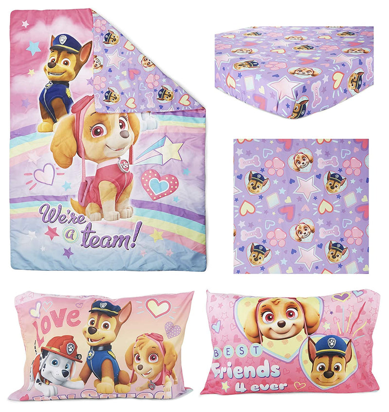 Paw Patrol Skye We'Re a Team 4-Piece Toddler Bedding Set - Includes 42"X57"Quilted Comforter,28" X 52" Fitted Sheet, Top Sheet, and Pillow Case(Pack of 1)