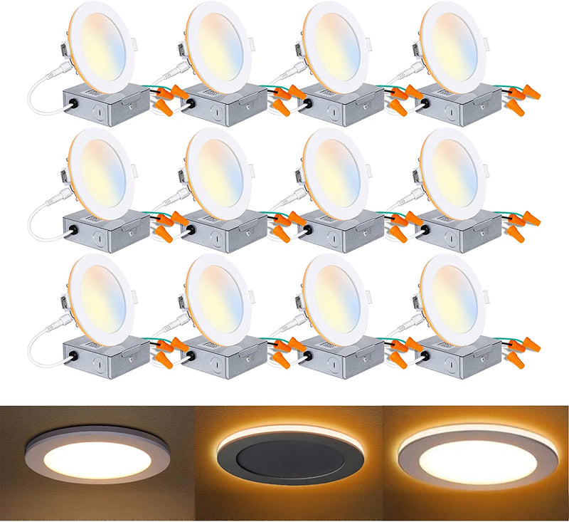 Mounight 6 Pack Inch LED Recessed Ceiling Light with Night Light, CRI90, 14W=100W, 1200Lm, 2700K/3000K/3500K/4000K/5000K Selectable, Dimmable Ultra-Thin Can-Killer Downlight, J-Box Included Home & Garden > Lighting > Flood & Spot Lights Kili-LED 5cct | 12 Pack Canless 4 Inch 