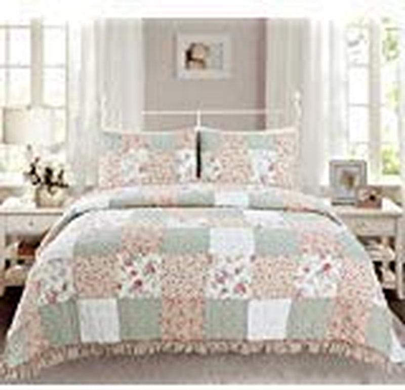 Cozy Line Home Fashions 100% Cotton Real Patchwork Pink Blue Green Reversible Quilt Bedding Set, Bedspread, Coverlet (Pink Plaid, Twin - 2 Piece) Home & Garden > Linens & Bedding > Bedding Cozy Line Home Fashions Sweet Roses King - 3 Piece 