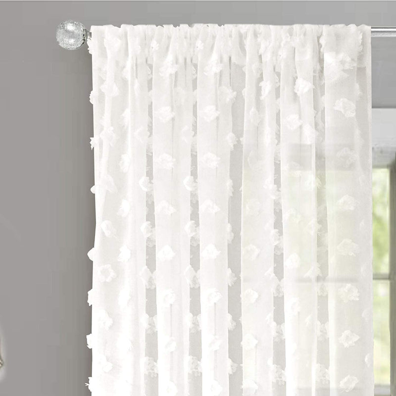 Driftaway Olivia Gray Voile Chiffon Sheer Window Curtains Embroidered with Pom Pom 2 Panels Rod Pocket 52 Inch by 96 Inch Light Gray Home & Garden > Decor > Window Treatments > Curtains & Drapes DriftAway Off White 52''x84'' 