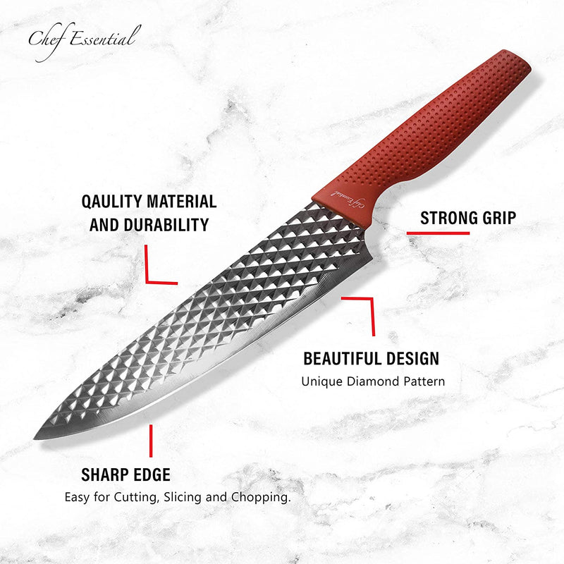 Luxury Kitchen Block Set with 6 Stainless Steel Knives, Chef Quality Utensils with Santoku, Paring, Carving, Utility, and Bread Cutlery, Precision Sharp Blades, All-Purpose Use (Red) Home & Garden > Kitchen & Dining > Kitchen Tools & Utensils > Kitchen Knives Chef Essential   