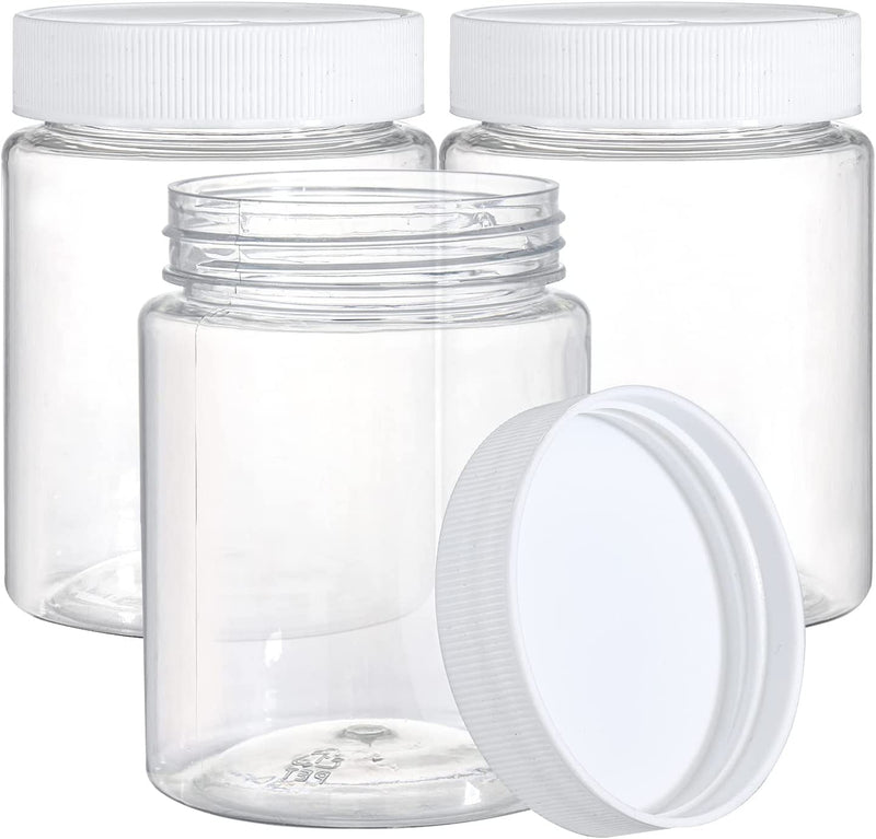 Tebery 16 Pack Clear Plastic Jars Bottles Canisters with White Ribbed Lids, 16OZ Straight Cylinders Storage Jars Empty Slime Cosmetics Containers for Kitchen Storage Spices Dry Food Body Butter Home & Garden > Decor > Decorative Jars Tebery   